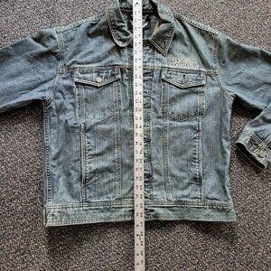 Harley Davidson MEDIUM Embroidered Custom Speed Blue Denim Jean Jacket Mens